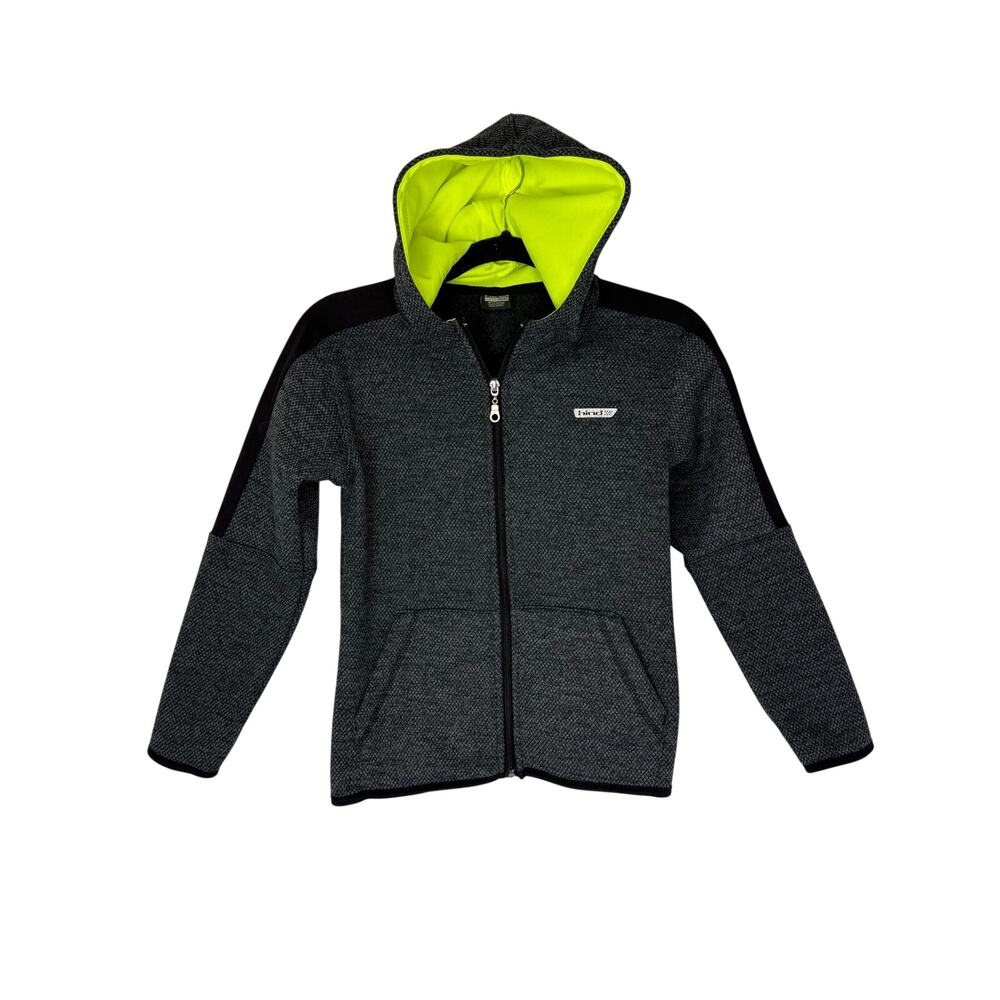 Hind Hooded Wind Breaker Jacket Coat Gray Yellow Trim Kids Size S (8)